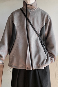1美式麂皮绒大码M-5XL拼接撞色不规则拉链夹克男JK8759P95控128图片