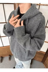 2025冬季新款半开衫连帽毛衣慵懒时尚感针织衫男款潮牌美式复古图片