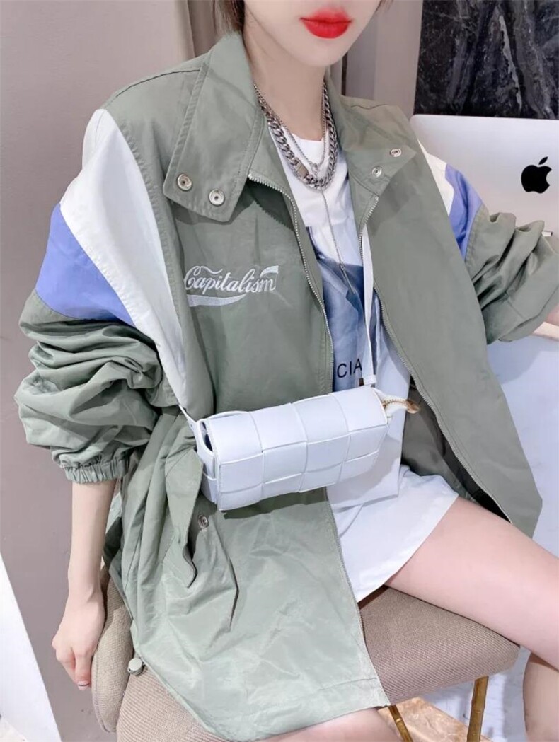 字母绣花夹克风衣外套,女装风衣,泡泡糖