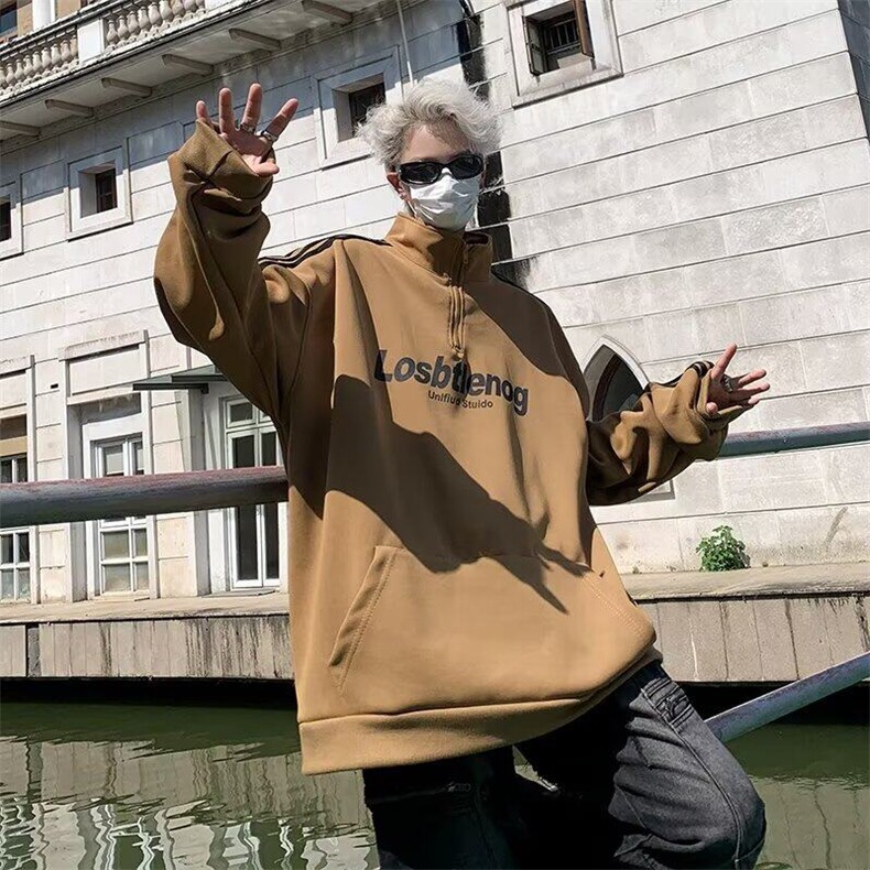 美式半拉链卫衣男款条纹设计感小众春季潮牌高级感外套L67577-P53,男装卫衣,星座1008
