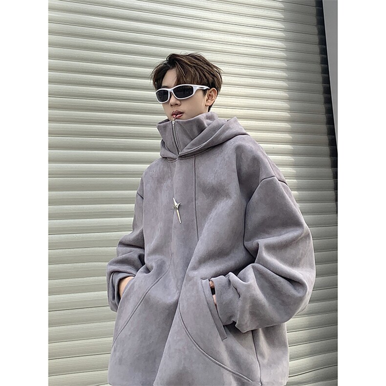 F11-P48 秋冬新款高街潮牌拉链连帽卫衣男设计感百搭宽松外套图片