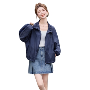 高级感格纹休闲轻薄外套女2025春秋新款宽松百搭长袖防晒夹克上衣图片