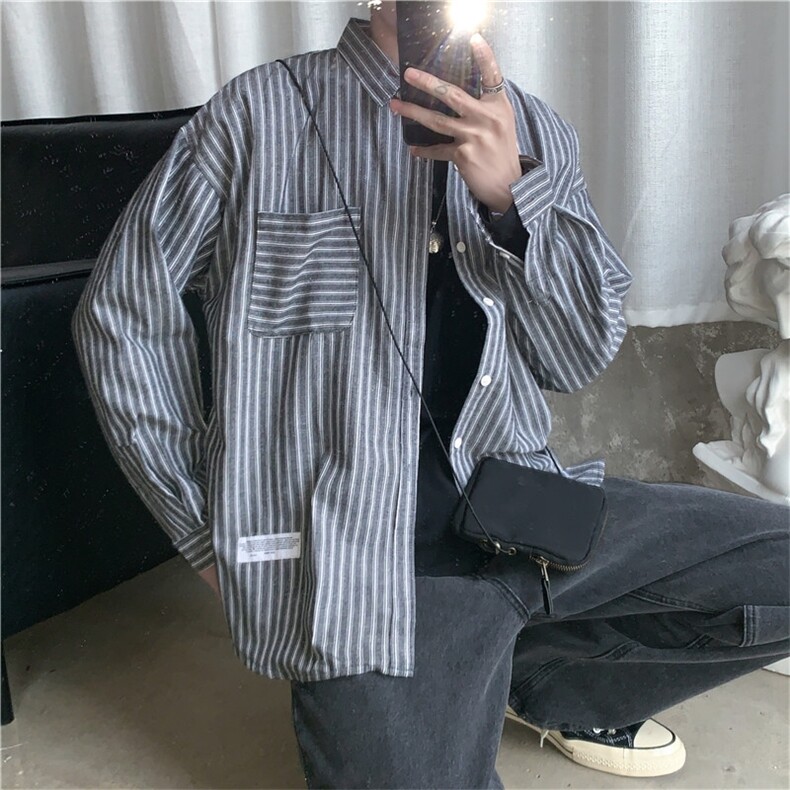 23秋装新款基础条纹长袖衬衫DK制服日系衬衣男女上衣CS166P45.图片