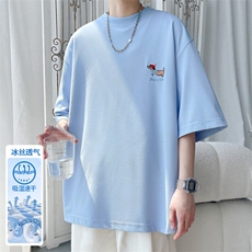 2025夏季新款旋律风车大码冰丝小狗刺绣T恤M-5XHT25465-特P25，男装T恤，电商A022