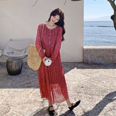 现货！现货！现货！碎花收腰百褶连衣长裙2C212-G216-P155-K248，女装连衣裙，2C212