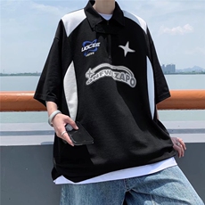 美式polo衫男短袖宽松体恤半拉链翻领潮牌T恤TL943-P33，男装Polo衫，星座1001-1