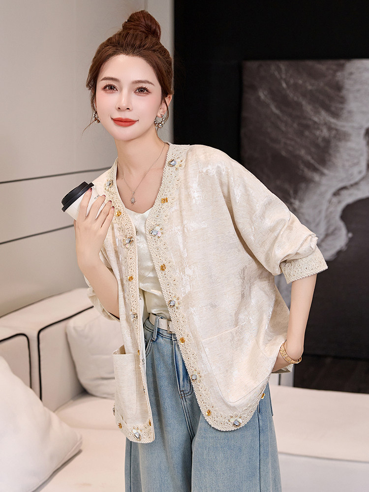 小香风蕾丝花边重工镶钻时尚外套女2025春季新款宽松气质百搭上衣,女装短外套,布芭啦