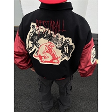 美式撞色拼接夹克棒球服男女高街vibe贴布绣宽松外套W6805-P70，男装夹克，星座412-1