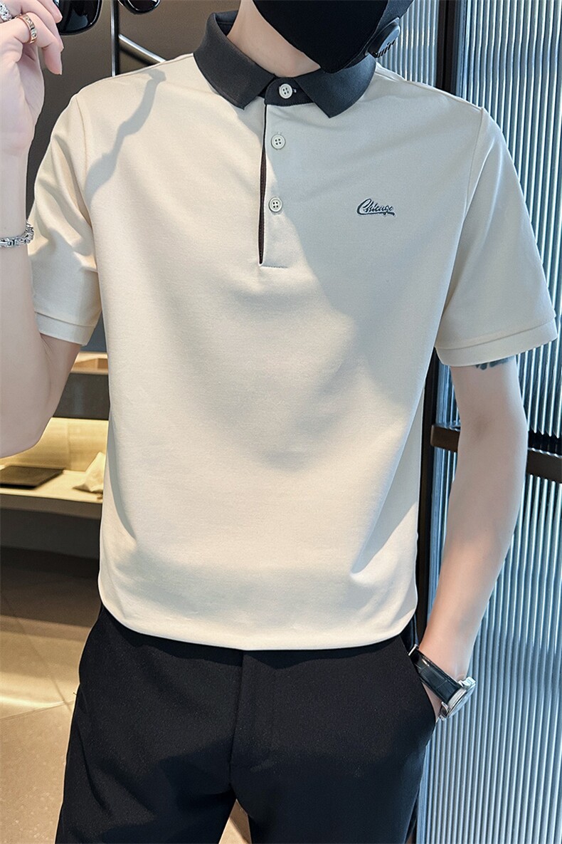 2026夏季短袖T恤撞色领字母刺绣小清新翻领Polo衫T0243-P55,男装T恤,电商D342
