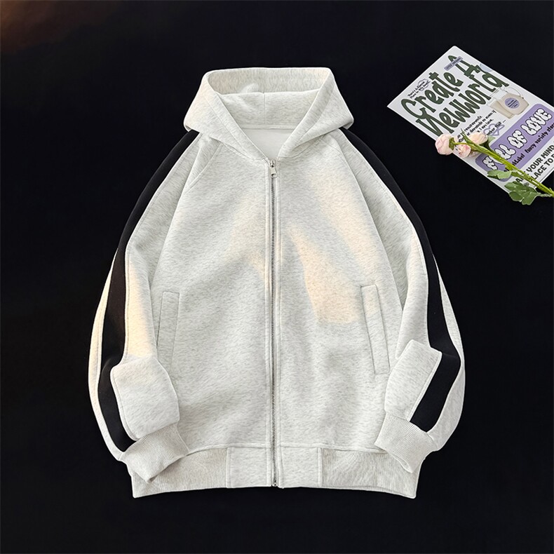 得物二开开衫拼接加绒卫衣男连帽潮外套A266-WH022-P60加绒70，女装短外套，电商A266