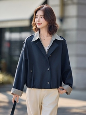 2025年秋季新款时尚休闲假两件条纹拼接短款外套女，女装短外套，沁沁公主