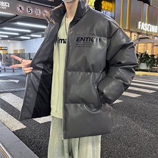 新款立领pu皮印花棉衣男秋冬季加厚面包服外套保暖棉服MY618-P115，男装棉衣，星座505-3