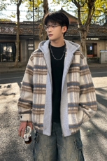 经典格子拼色男士毛呢连帽夹克外套A071-5010-P115，男装夹克，电商A071