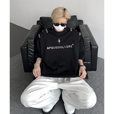 8XL-M夏季小众解构飞机扣一字肩设计稿短袖立体T恤卫衣男DX331P58，男装卫衣，电商D206-1