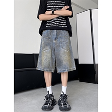 美式复古双口袋潮流短裤做旧废土风牛仔短裤DT1715-P45，男装牛仔裤，星座302B