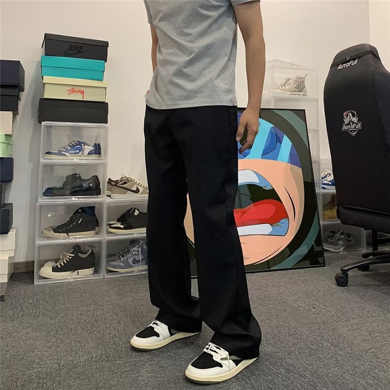 新款春季微喇西裤美式复古显瘦休闲裤黑色长裤子男生MK177P39,男装西裤,星座1013-5