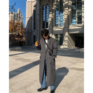 冬季新款双面呢大衣男中长款加厚男士双排扣呢子风衣外套图片
