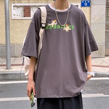 男春夏新款纯棉五分袖短袖T恤情侣装卡通T133P28图片