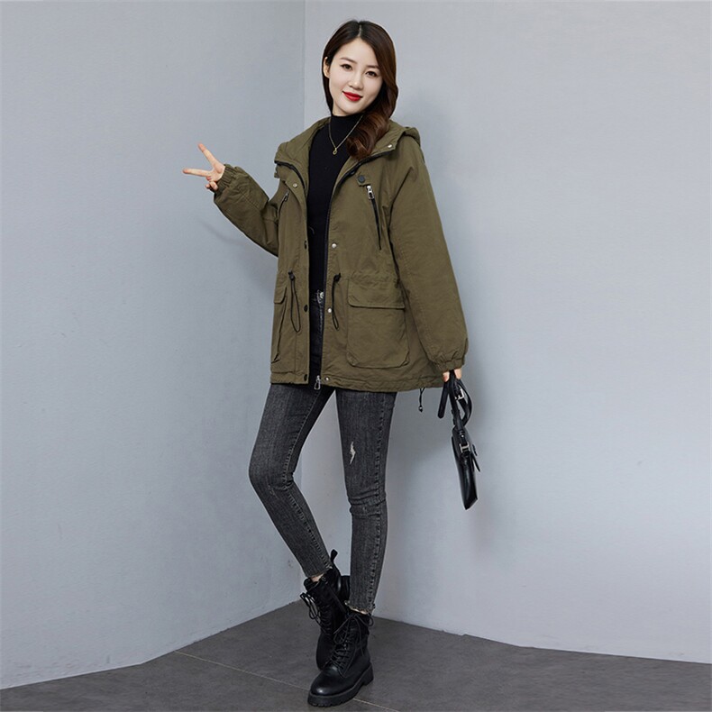 现货。时尚格子加绒加厚连帽保暖女派克服外套,女装棉衣/棉服,依万里