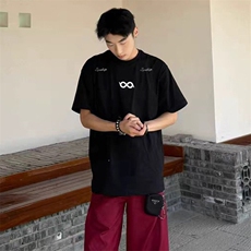 万针全刺绣解构设计260克重磅双纱纯棉高品质美式高街短袖T恤特35，男装T恤，电商A486-1