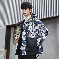 新款男士羽绒服男青年短款加厚连帽迷彩冬季外套青年潮6565-P100，男装羽绒服，星座1210A