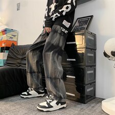 秋季ins高街裤子男潮牌韩版潮流情侣直筒宽松阔腿牛仔裤8085-p45，男装牛仔裤，星座1008-2