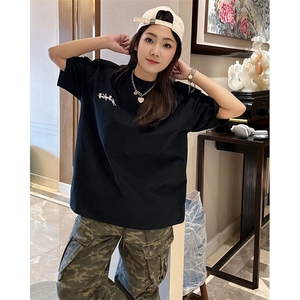 万针全刺绣工艺抖音得物高品质260克重磅纯棉双纱美式高街短袖T恤图片
