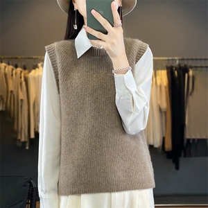 时尚百搭黑色无袖针织马甲女秋冬季新款宽松显瘦毛衣背心外套