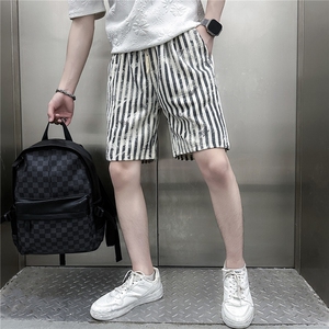 休闲短裤男条纹直筒痞帅高级感五分裤社会小伙301C-DK23-P48控68图片