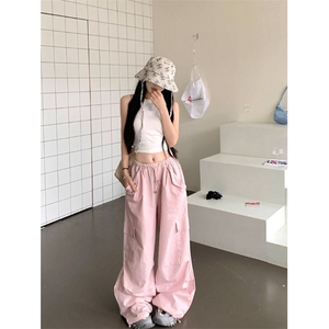 AK2431-P50 美式复古宽松工装裤女春夏显瘦潮流阔腿休闲长裤子图片