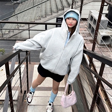 抖音得物高品质25秋冬美式高街宽松结构防风高领连帽卫衣外套W60，男装卫衣，电商A486-1