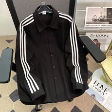 三条杠长袖衬衫女男款春季宽松学院风百搭休闲衬衣外套LS112P36，男装衬衫，星座1013-5