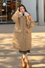 棉服长款2024年新款冬季超好看韩系小个子宽松拼接羊羔毛棉衣袄子，女装棉衣/棉服，2C053