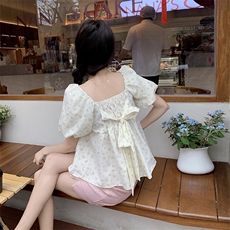 【现货】新中式轻风前后两穿一字领泡泡袖上衣半裙套装，女装套装/套裙，先锋丽姿