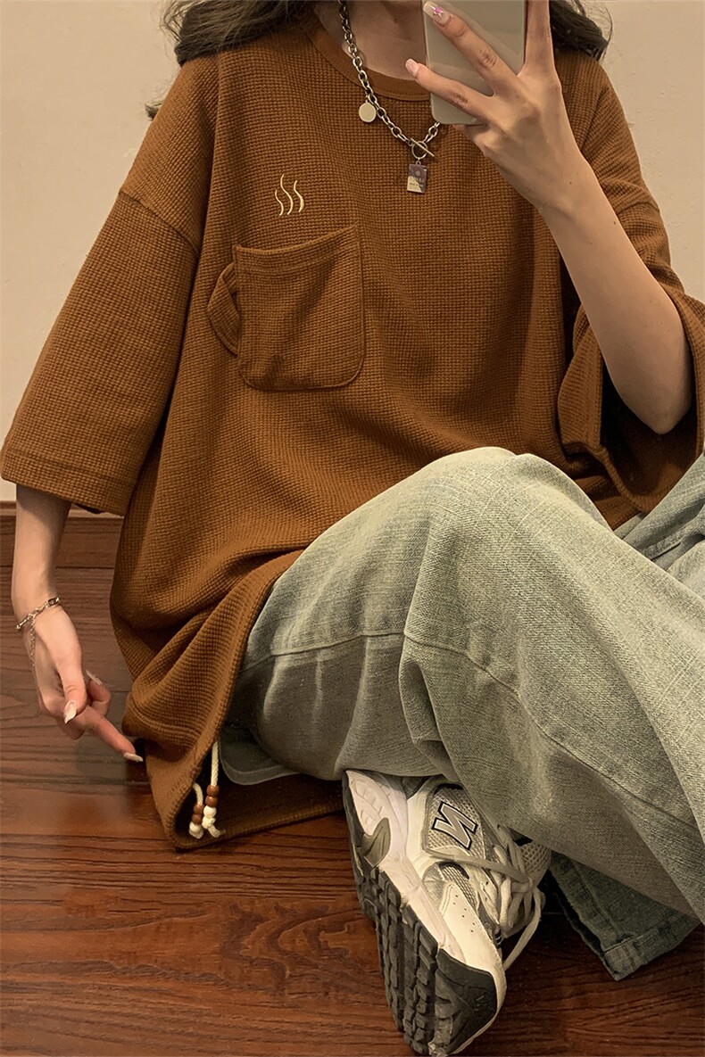 中性风华夫格短袖T恤男大码泡茶设计刺绣T恤男DT8763P40控59,男装T恤,星座226-1
