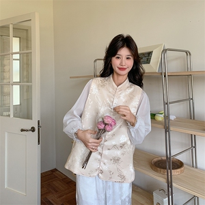 超好看打底衫小个子国风新中式两面穿印花马甲上衣女春新款图片
