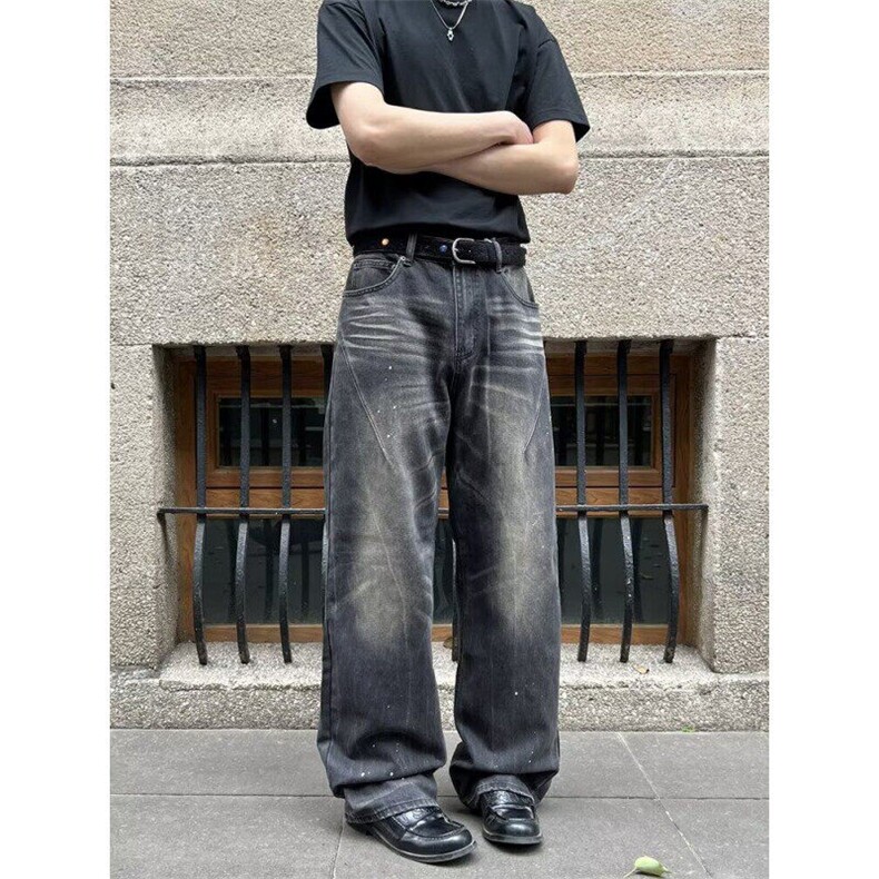 W9667-P58网图现货美式重工水洗泼墨破坏直筒牛仔裤,男装牛仔裤,星座1608-2