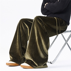 8XL-M加绒美拉德宽松金丝绒阔腿裤垂感拖地裤K993P55加绒65控78，男装卫衣，电商D206-1