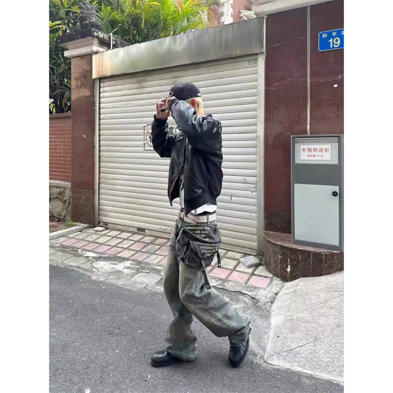 美式街头机车皮衣夹克男秋季新款痞帅宽松休闲翻领外套上衣,男装皮衣,四季星座505