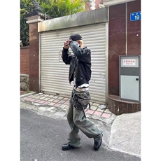 美式街头机车皮衣夹克男秋季新款痞帅宽松休闲翻领外套上衣，男装皮衣，四季星座505