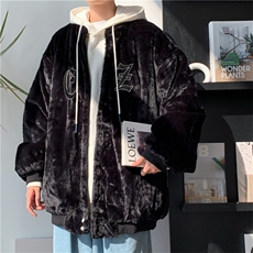 复古刺绣棒球服男秋冬季加厚羊羔毛外套加绒痞帅夹克W2257-P58，男装夹克，星座512-2