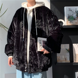 复古刺绣棒球服男秋冬季加厚羊羔毛外套加绒痞帅夹克   W2257-P58图片