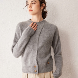 2025春秋新款羊绒衫女100纯山羊绒圆领纯色简约针织套衫宽松上衣,女装羊绒衫,戎叶云台