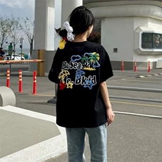 万针全刺绣工艺抖音得物高品质260克重磅纯棉双纱美式高街短袖T恤，男装T恤，电商A486