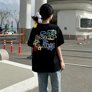 万针全刺绣工艺抖音得物高品质260克重磅纯棉双纱美式高街短袖T恤图片