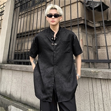 夏季潮新中式金属扣短袖衬衫男宽松休闲衬衣设计师提花高级P48，男装衬衫，电商C307
