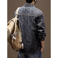 秋季新款翻领提花牛仔夹克外套复古潮男上衣XZ310B-3-NZ223-P65，男装工装外套，星座310B-3