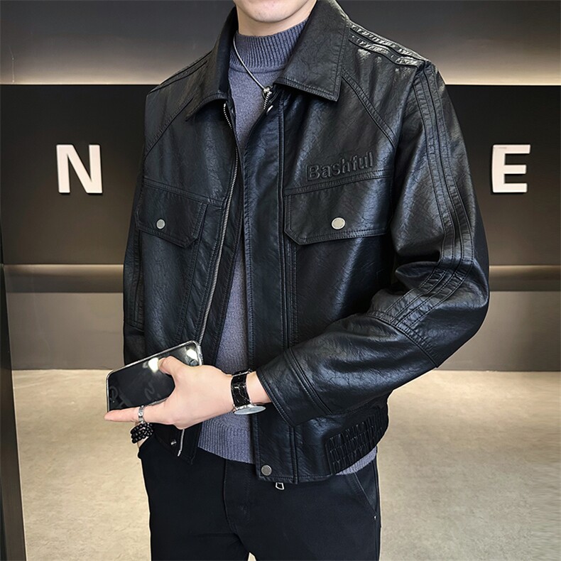 店主风男皮衣外套时尚翻领上衣2025秋款男装夹克 B317/6825/P155图片