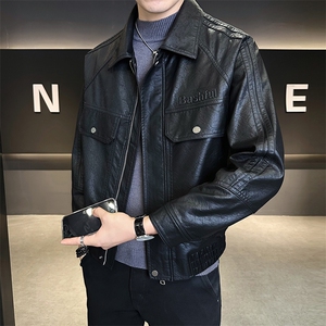 店主风男皮衣外套时尚翻领上衣2025秋款男装夹克 B317/6825/P155图片