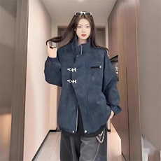 秋冬款美式复古夹克棉服男棒球服潮流扎染雾面飞机扣皮衣外套，男装夹克，四季星座505